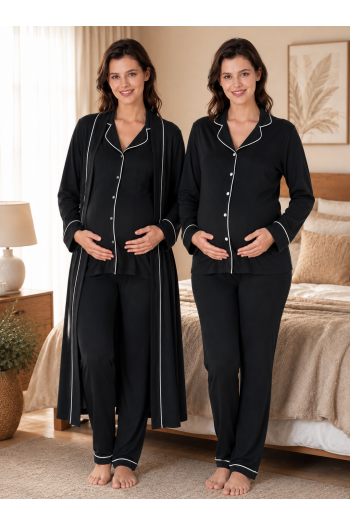 Effortt 8098 Siyah Uzun Kol Düğmeli Pamuklu Sabahlıklı Hamile Lohusa Pijama Takımı Effortt 8098 Siyah Uzun Kol Düğmeli Pamuklu Sabahlıklı Hamile Lohusa Pijama Takımı